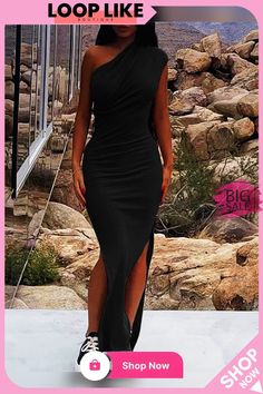 One Shoulder Sleeveless Ruched Maxi Dress Stretch Sleeveless Maxi Dress With Ruched Detail, Fitted Ruched One-shoulder Sleeveless Dress, Sleeveless Non-stretch Ruched Dress, Ruched Maxi Dress, Dresses By Length, Long Maxi Dress, Women's Fashion Dresses, One Shoulder, Fashion Dresses