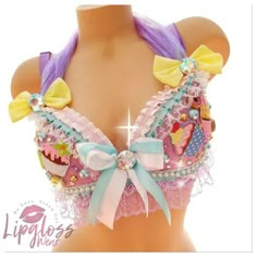 Made to Order Rave Bra inspired by a candy cupcake theme. -Great to wear with any type of bottom! - Production time is about 5-8 business days. Faster Processing time is available for additional fee. - Handmade in the USA. Tooth Fairy Dress Woman, Pastel Bra, Candy Costumes, Candy Cupcake, Bra Items, Rave Bra, Custom Candy, Pastel Fashion, Candy Girl