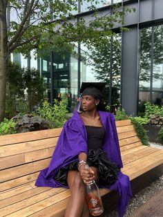 Girl holding a bottle of champagne as she celebrated graduating from college College Graduation Photoshoot, Graduation Look, Grad Outfits, College Aesthetic, Black Ruffle Dress, Graduation Photo, Fashion Guide