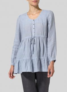 Linen Tiered Pullover Top Spring Tunic For Workwear, Spring Linen Blouse For Layering, Spring Layering Linen Blouse, Chic Spring Tunic For Workwear, Chic Spring Workwear Tunic, Chic Linen Blouse For Layering, Elegant Linen Tops For Layering, Chic Linen Tops For Layering, Chic Spring Tunic With Relaxed Fit