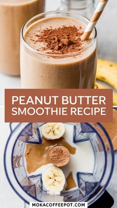 peanut butter smoothie recipe on a plate with bananas