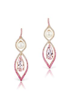 Pink Fine Jewelry Earrings, Luxury Pink Fine Jewelry Earrings, Luxury Pear-shaped Rose Gold Earrings, Luxury Pear-shaped Pink Earrings, Fine Jewelry Pink Sapphire Earrings, Vs1 Diamond, Saltwater Pearls, Beautiful Curves, Pink Morganite