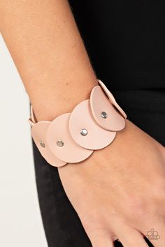 Overlapping pink leather discs are studded in place around the wrist, resulting in a dizzying rustic centerpiece. Features an adjustable snap closure. Rustic Centerpiece, Elegant Country, Mobile Boutique, Pink Wrap, Rustic Centerpieces, Snap Bracelets, Wide Bracelet, Paparazzi Accessories, Paparazzi Jewelry