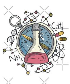 a clock with some writing on it and an image of science symbols around it sticker