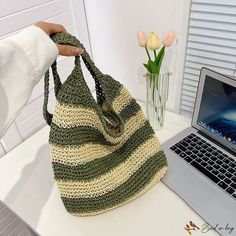 Bird in Bag - New single shoulder knitted hand knitted bag creative hand striped handbag fashion bag female Hand Knit Bag, Knitted Bag, Street Trends, Bird In Bag, Knitted Bags, Fashion Handbags, Straw Bag, Hand Knitting, Fashion Bags