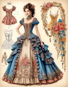 19th Century Dresses, Freetime Activities, Fashion Drawing Dresses, Royal Dresses, Fashion Inspiration Design