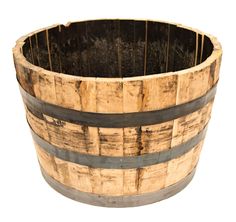 an old wooden barrel is shown on a white background