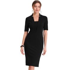 Allegra K Women's V Neck Short Sleeve Work Office Bodycon Midi Sheath Dress Black X-Small Fitted V-neck Bodycon Dress For Office, Fitted V-neck Bodycon Dress For Work, Elegant Black Split Neck Dress, Elegant Short Sleeve V-neck Dress For Work, V-neck Fitted Bodycon Dress For Work, Elegant V-neck Dress With Notched Neckline For Office, V-neck Office Lady Dress For Business Casual, Fitted Dress With Notched Neckline For Work, Fitted V-neck Dress With Notched Neckline For Office