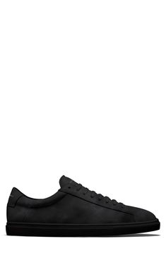 Clean-cut style is easy in this Italian sneaker fashioned from buttery leather with an abrasion-resistant lining and a lightweight rubber sole. Lace-up style Removable insole Leather upper and lining/rubber sole Made in Italy Black Recycled Rubber Sneakers With Round Toe, Black Sneakers With Recycled Rubber And Round Toe, Black Sneakers With Recycled Rubber, Black Recycled Rubber Sneakers, Black Casual Calf Leather Sneakers, Casual Black Calf Leather Sneakers, Casual Matte Black Sneakers For Streetwear, Casual Matte Black Streetwear Sneakers, Calf Leather Sneakers With Vibram Sole For Streetwear