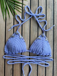 Beaded Butterfly Crochet String Bikini Top in the color Purple Lavender  Decorative iridescent glass and butterfly beaded accents. String bikini top is adjustable and can be worn more than one way! Fits size Medium Made with 100% Acrylic yarn Care label included! Butterfly Crochet, Bikinis Crochet, Beaded Butterfly, The Color Purple, Crochet Business, Womens Halter Tops, Crochet Halter, Crochet Halter Tops, Honolulu Hawaii