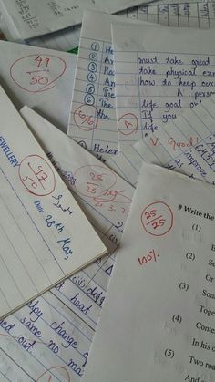 several sheets of paper with writing on them