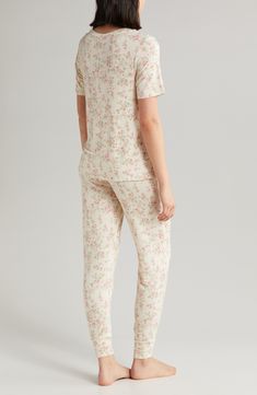 Whether its bedtime or downtime, these stretchy French terry pajamas will have you relaxing in total comfort. Top has crewneck; short sleeves 95% rayon, 5% spandex Machine wash, dry flat Imported Comfortable Fitted Sleepwear For Loungewear, Casual Fitted Sleepwear For Bedtime, Fitted Casual Sleepwear For Bedtime, Spring Fitted Loungewear, Fitted Comfortable Sleepwear For Lounging, Comfortable Fitted Cotton Sleepwear, Fitted Long Pants Sleepwear For Lounging, Cozy Stretch Sleepwear For Spring, Cozy Spring Loungewear Sleepwear