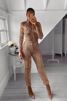 Sequin Jumpsuit Outfit, Rose Gold Sequin Jumpsuit, Rose Gold Jumpsuit, Sequin Jumpsuit Long Sleeve, Gold Sequin Jumpsuit, Fashion Nova Plus Size, Gold Jumpsuit, Jumpsuit Long Sleeve, Rose Gold Fashion