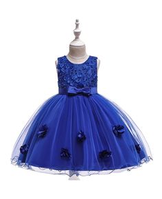 Buy royal blue petals wedding party dress for girls ages 3-6-9 years online. In-stock with many colors and sizes, free world-wide shipping. Summer Ball Gown For Dress-up Events, Summer Ball Gown For Dress-up, Fitted, Fitted Summer Ball Gown For Dress-up, Elegant Blue Tutu Dress For Summer, Spring Princess Style Blue Ball Gown, Summer Princess Ball Gown For Pageants, Princess Style Summer Ball Gown For Pageants, Blue Tulle Ball Gown For Fancy Dress, Blue Princess Dress For Pageant And Prom Season