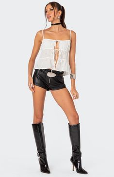 Get ready to make a bold statement with the Edikted Zippy Faux Leather Micro Shorts! Crafted from sleek faux leather fabric, these micro shorts are designed to turn heads. With their edgy zip closure detailing, they're perfect for adding a touch of attitude to any outfit. Whether you're hitting the town or attending a music festival, these shorts will keep you looking fierce and fabulous.Micro shortsZip closureFaux leather fabricRayon, PolyurethaneModel wears size SModel height is 5'7Item care: Hand wash Edikted Womens Zippy Faux Leather Micro Shorts - Black size XL Visionary Fashion, Micro Shorts, Summer Wardrobe Essentials, Eyelet Fabric, Luxe Life, Swimwear Dress, Faux Leather Fabric, Women Trends