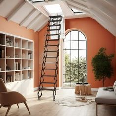 a living room filled with furniture and a ladder