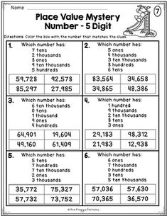 place value mystery number 5 digit worksheet with numbers 1 - 10 and 2