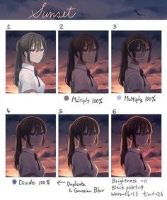 an anime character's face is shown with different expressions