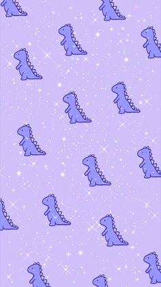 blue dinosaurs on purple background with stars