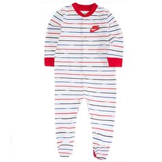 Brand New With Tag Nike Adorable Footed Pajamas Love The Colors White Background, Red And Blue Stripes Size Newborn *Bundle And Save *Check Out My Closet For More Nice Stuff Nike Cotton Onesie For Loungewear, Red Cotton Long Sleeve Onesie, Red Long Sleeve Cotton Onesie, White Long Sleeve Sleepwear With Letter Print, Red Long Sleeve Onesie For Playwear, Red Long Sleeve Onesie For Play, Playful Red Onesie For Bedtime, Playful Red Bedtime Onesie, Nike Loungewear Sets