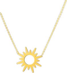 Elegant Yellow Gold Sun Design Necklace, Elegant Sun Design Necklace, Elegant Sun Design Pendant Necklace, Elegant Gold Sunburst Jewelry, Elegant Sunburst Jewelry With Sun Design, 14k Yellow Gold Sun Design Necklace, Elegant Yellow Gold Sunburst Jewelry, Elegant Round Sun Design Jewelry, Yellow Gold Sun Design Necklace