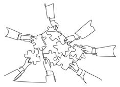 four hands holding puzzle pieces together