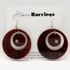 Groovy Atomic Earrings - midcentury retro space age inspired - by AtomicMobiles.com. Shop now at https://atomicmobiles.com/collections/atomic-earrings #retrofashion #modernearrings #atomicearrings Retro Hypoallergenic Earrings For Gift, Retro Adjustable Drop Earrings, Adjustable Nickel-free Retro Earrings, Adjustable Retro Drop Earrings, Modern Adjustable Nickel-free Plug Earrings, Retro Brown Jewelry For Gift, Retro Nickel-free Drop Earrings, Nickel-free Retro Drop Earrings, Nickel-free Retro Dangle Earrings