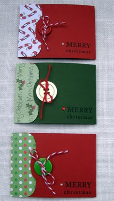 three christmas cards with bows and ribbons on them