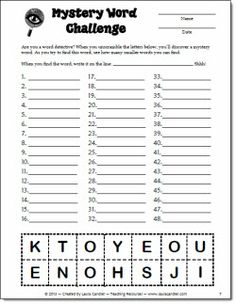 the mystery word challenge is shown in this printable worksheet for students to practice their