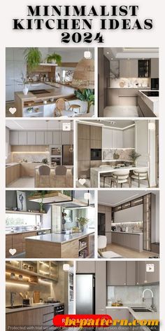 a series of photos showing different types of kitchen cabinets