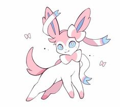 a drawing of a pink and white animal with blue eyes