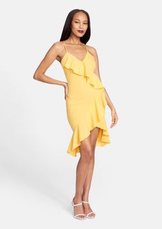 Tall Zoey Midi Dress | Alloy Apparel Class Dress, Midi Dress For Women, Ruffle Design, Yellow Midi Dress, Fun Dress, Affordable Dresses, Jumpsuit Party, Tall Clothing, Date Night Dresses