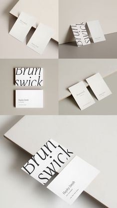 four different types of business cards with black and white lettering on them, including the letter d