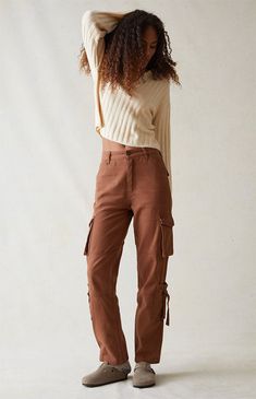 PacSun Comfort Stretch Brown Cargo Dad Pants | PacSun Carpenter Pants Outfit, Cargo Outfits Women, Brown Cargo Pants Outfit, Fall Camping Outfits, Dad Pants, Brown Cargo Pants, Womens Outdoor Clothing, Cargo Pants Outfit, All Jeans