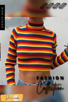 Turtleneck Fashion Rainbow Sweaters Knitted Pullovers Women New Winter Sweater Loose Pullover Jumpers Female Turtleneck Fashion, Sweaters Knitted, Rainbow Sweater, Loose Pullover, Winter Sweater, Loose Sweater, Winter Sweaters, Women Pullover, Knitted Pullover