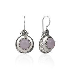 Rose Quartz Sterling Silver Earrings Artisan Handcrafted Art Filigree Style Round Drop Earrings Rose Quartz gemstone is genuine, cabochon cut, double faceted and 10 mm round shaped cut. Oxidized and highly polished. Comes with a silver polis cloth, velvet pouch and a luxurious gift box. Filigree is made of delicate metal strands that have been skillfully fashioned to create an outstanding combination of old and modern art. Originating in Mesopotamia, Anatolia. It is made of delicate metal strand Pink Pierced Earrings As Gift, Pink Pierced Jewelry For Formal Occasions, Elegant Pink Drop Plug Earrings, Elegant Pink Earrings With French Hook, Pink Sterling Silver Earrings For Her, Pink Sterling Silver Earrings Perfect For Her, Pink Round Earrings Gift For Her, Pink Sterling Silver Earrings As Gift For Her, French Hook Wedding Earrings