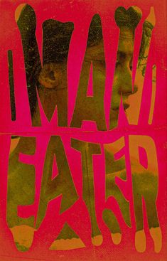 a man's face with the words mad eater in red and green on it