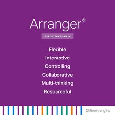 a purple background with the words arranger in white and orange letters on top of it