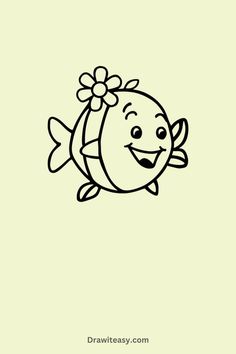 A playful outline drawing of a smiling fish with a flower on its head. Fish Drawing Aesthetic, Simple Fish Drawing, Fish Drawing Simple, Fish Drawing Ideas, Fish Drawing Easy, Fish Drawing For Kids, Easy Fish Drawing, Ways To Be Creative, Smiling Fish