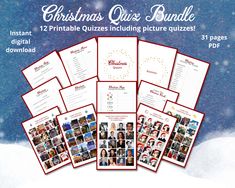 christmas quiz bundle with 12 printable quizs including pictures, and 3 pages to fill out