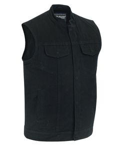 DM989BK Concealed Snap Closure, Denim Material, Scoop Collar & Hidden Men's Vests Virginia City Motorcycle Company Apparel Black Cotton Biker Outerwear, Black Washed Denim Vest, Black Denim Biker Outerwear, Black Cotton Denim Vest For Winter, Black Cotton Denim Vest For Fall, Fitted Black Washed Outerwear, Denim Vest Men, Black Denim Vest, Leather Motorcycle Gloves