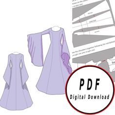 an image of the pattern for a dress with bell sleeves