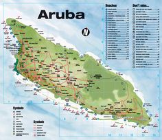 a map of aruba with all the roads and towns on it's side