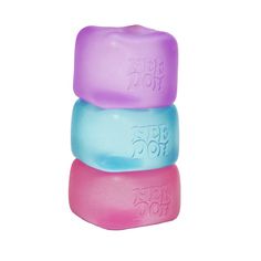 three soap bars stacked on top of each other in different colors and sizes, with the words free to do written on them