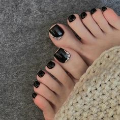 Glitter Toe Nails, Black Toe Nails, Healthy Abs, Press On Toenails, Cute Toes, Fake Nail, Nail Length, Rhinestone Designs