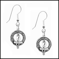 CLAN CREST EARRINGS Your proud Scottish Clan heritage can be displayed by wearing beautiful Clan crest earrings. Each pair of earrings are exquisitely handcrafted in high detail in your choice of lead free pewter, sterling silver or karat gold. The Clan Crest is 11/16" (19.5mm) in diameter. Your Clan crest is surrounded by a detailed belt and buckle design upon which is inscribed your Clan motto in raised relief lettering. In ancient times, the chief of the Clan presented to his Clansmen his cre Scottish Clans, Ancient Times, Pocket Watch, Etsy Earrings, Hoop Earrings, Buckle, Pendant Necklace, Drop Earrings, Sterling Silver