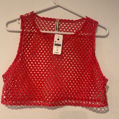 New.!! Never Used Color: Red Mesh Crop Top Size:M Retails $50 No Returns Red Tops For Summer Party, Stretch Red Top For Beach Season, Stretch Red Tops For Beach Season, Red Crop Top For Summer, Trendy Red Crop Top For Summer, Chic Red Crop Top For Vacation, Red Sleeveless Crop Top For Beach, Red Sleeveless Tops For Beach Season, Casual Crop Top For Party, Beach Season