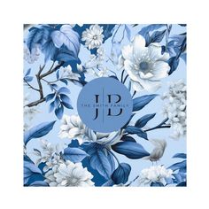 a blue and white floral pattern with the initials j d on it's side