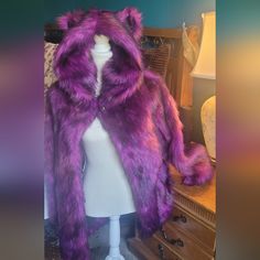 Stunning Purple Panther Classic Faux Fur Coat From Spirithoods . This Coat Is Brand New With Tags Never Being Used . The Coat Is Beautiful But The Purple Is More Of A Dark Fushia Color With What Looks To Be Like Black. This Sizes Sold Out Purchase For My Son But He Feels That The Color Is To Much For Him Purple Faux Fur Winter Outerwear, Purple Faux Fur Outerwear For Winter, Winter Purple Faux Fur Outerwear, Purple Faux Fur Trim Coat For Fall, Purple Fur Coat For Fall, Purple Long Sleeve Fur Coat With Faux Fur Trim, Fitted Purple Winter Outerwear, Purple Faux Fur Outerwear For Fall, Hooded Costume Outerwear For Fall