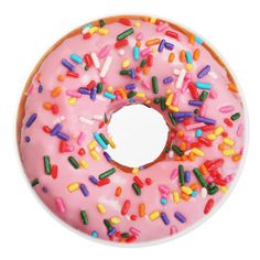 a pink frosted donut with sprinkles on it